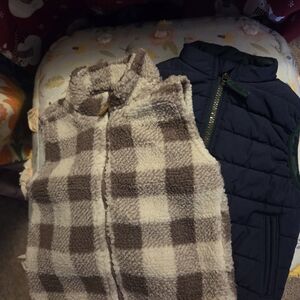Carter's Brown Plaid and Navy Puffer Vests 18m & 24m